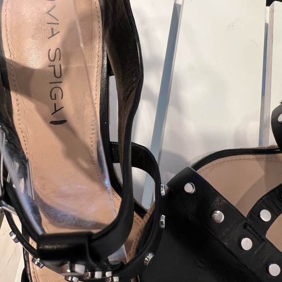 Via Spiga Studded Black Leather Espadrille Wedges Size US 9/EUR 39 silver studs - Picture 15 of 15